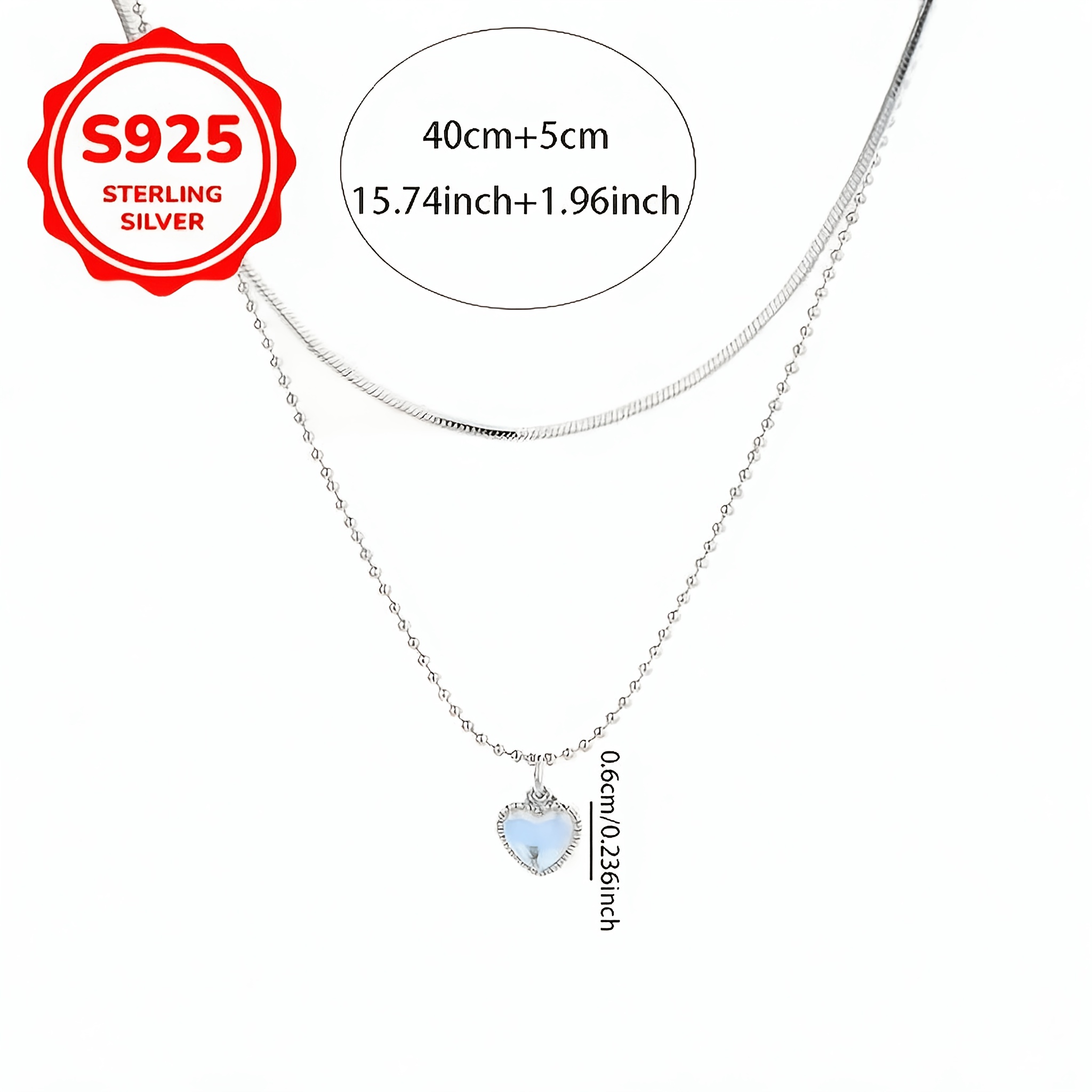 Women's 925 Silver Double-Layer Heart Pendant Necklace, Versatile